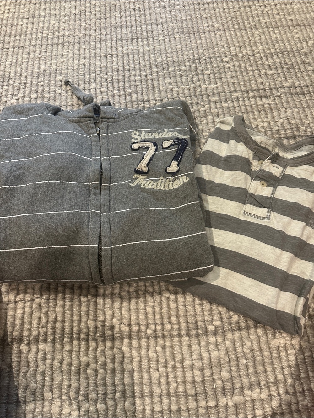 American Eagle Outfitters Gray Striped Hoodie & Henley Set